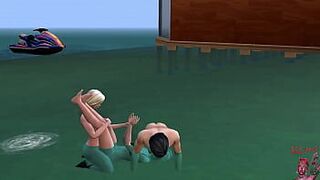 Тройничок с шмелем и девушкой на пляже - порно видео